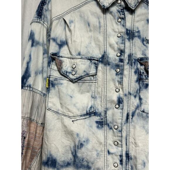 We The Free Sunshine Coast Patchwork Shacket Boho Oversized Tie Dye Sz Med - Picture 6 of 12